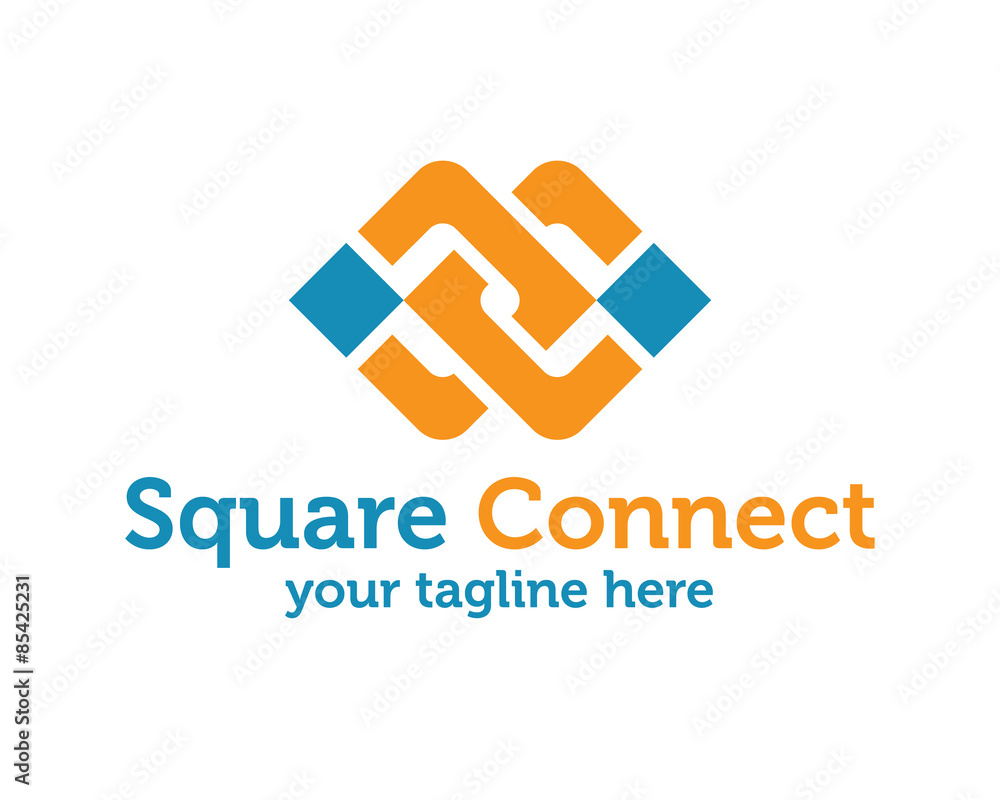Poster business corporate abstract unity vector logo design template. linked shape square symbol. square un