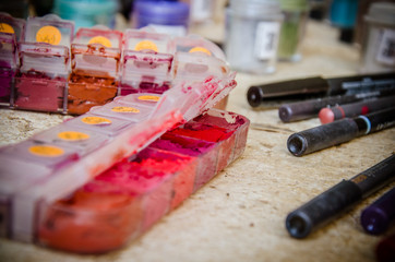 Closeup of cosmetics makeup tools