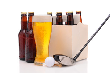 Beer Bottles with Golf Club and Ball
