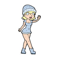 cartoon pretty girl in hat waving