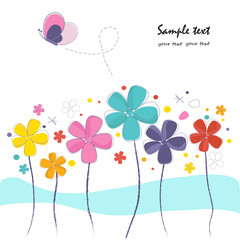 Colorful cute flowers greeting card vector 