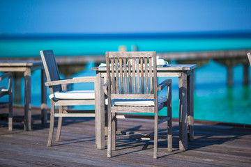 Summer empty outdoor cafe at exotic island in indian ocean