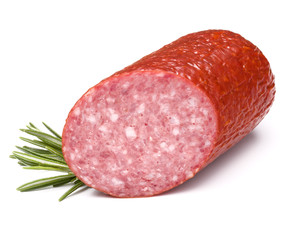 Smoked sausage salami isolated on white background cutout