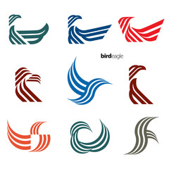 Obraz premium Colourful birds symbols isolated on a white background. Vector illustration.