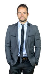 Businessman standing on white background