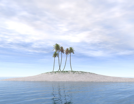 Deserted Island With Palm Trees