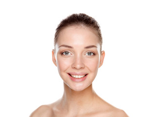 Obraz premium Close up portrait of beautiful young woman face. Isolated on
