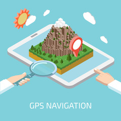 Flat mobile GPS navigation infographic concept isometric. Tablet