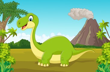 Cartoon happy dinosaur in the jungle