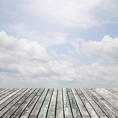old wooden floor platform on view nature background
