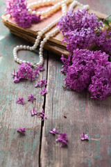 Nostalgic background  with elegant lilac flowers and empty place