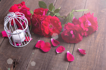 Postcard with flowers roses and candle