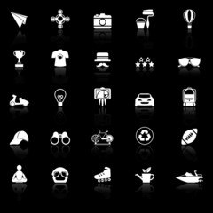 Hipster icons with reflect on black background