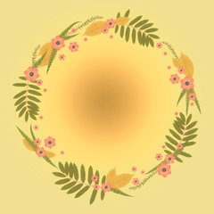 Floral Round Frame with pink flowers and soft background.