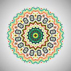 Ornamental colorful  round geometric pattern in aztec style