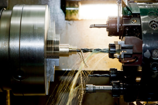 Industrial CNC drilling and boring machine at work