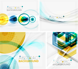 Set of abstract geometric backgrounds. Waves, triangles, lines
