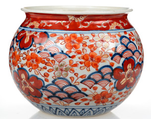 Japanese vase with hand-painted flower and fan decoration. 19th century Imari ware.