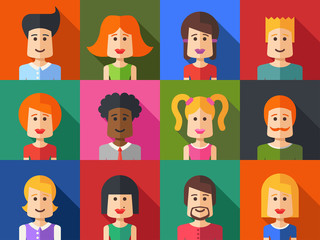 Set of isolated flat design people icon avatars for social netwo