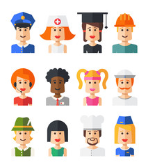 Set of isolated flat design people icon avatars for social netwo