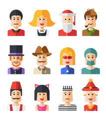 Set of isolated flat design people icon avatars for social netwo