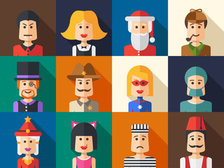 Set of isolated flat design people icon avatars for social netwo