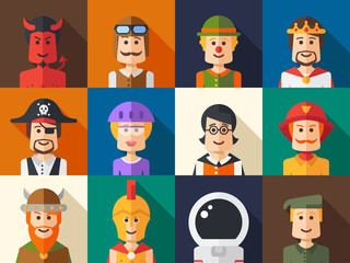 Set of isolated flat design people icon avatars for social netwo
