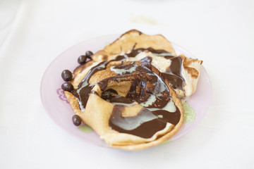 delicious crepe with chocolate dessert