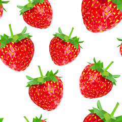 Low poly seamless pattern with strawberries. Vector illustration