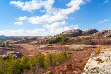 Spring Norwegian mountain landscape with cloudy sky