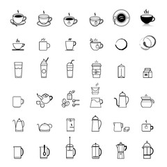 coffee and tea icons set