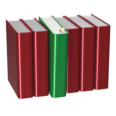 Books row blank red one green selected choosing answer