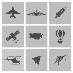 Vector black airplane icons set 