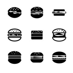 Vector black burger icons set on white background