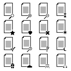 Vector black document icons set on white background