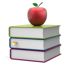 Books textbook stack multicolor and red apple studying icon