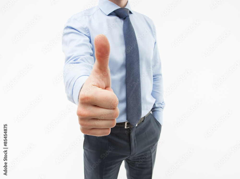 Wall mural unrecognizable businessman showing thumb up