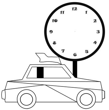 Black and white cartoon Illustration of car for coloring book