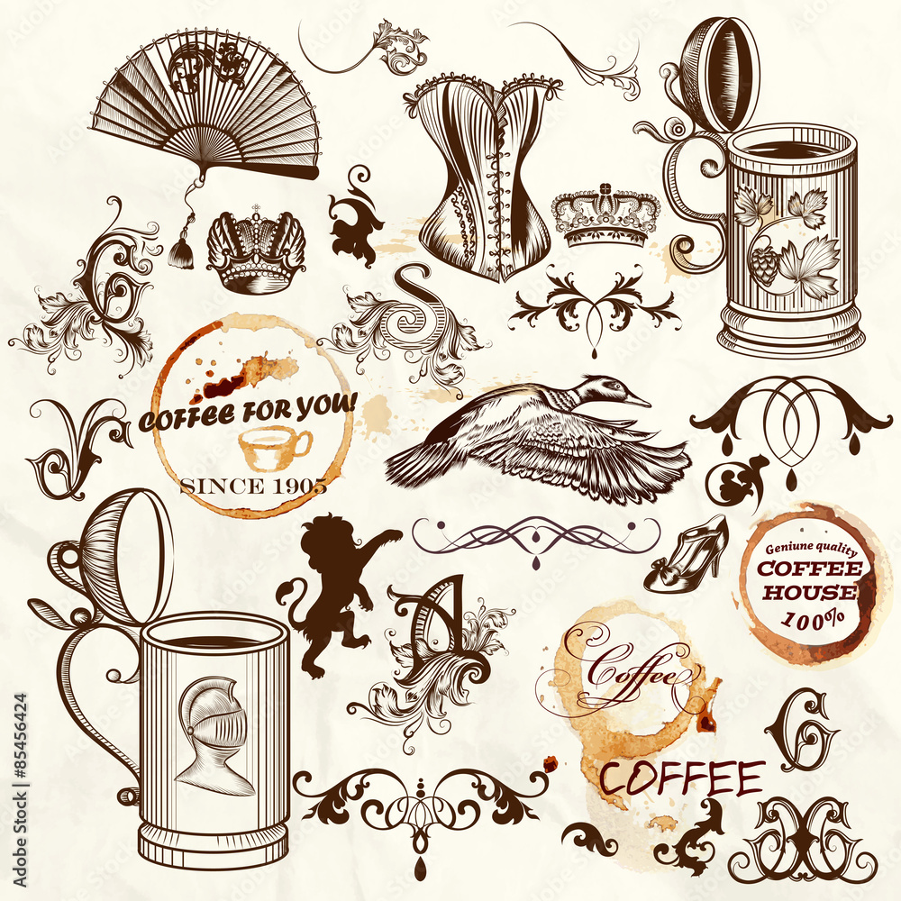 Canvas Prints set of engraved vintage objects a lot of things