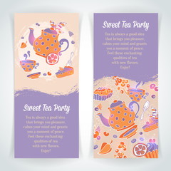 Elegant set of hand drawn tea and cakes banners