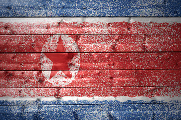 Naklejka premium painted north korea flag on a wooden texture