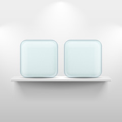 Shelf with glass app icons on white background