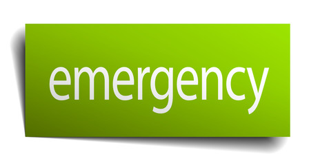 emergency green paper sign isolated on white