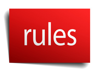 rules red paper sign isolated on white