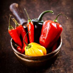 Red hot chili peppers, habanero sweet pepper and jalapeno