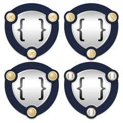 Set of four abstract icons with golden screws and square bracket