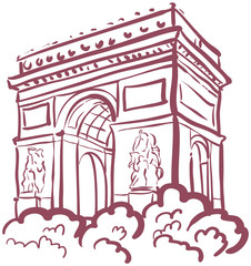 Vector illustration with the sights of Paris. Arc de triomphe - obrazy, fototapety, plakaty