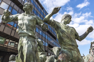 The Statue of Encierros in Pamplona (Spain)