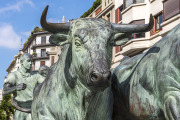 The Statue of Encierros in Pamplona (Spain)