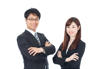 ビジネスマン　ビジネスウーマン　男性　女性　笑顔　仲間　腕組み